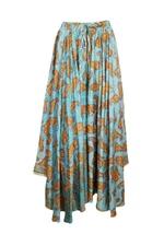 Boho Gypsy Hippy Blue Maxi Skirt Full Flare Print Uneven Wide Leg Long Skirts M
