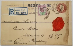 R-lettera / raccomandata / lettera registrata Regno Unito Londra-Heidelberg 1909 - Foto 1 di 3