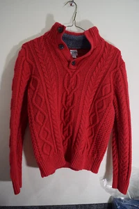 Gap KIDS XL 12 Red Fisherman Pullover Cable Knit Heavy Cotton Wool Blend Sweater - Picture 1 of 7