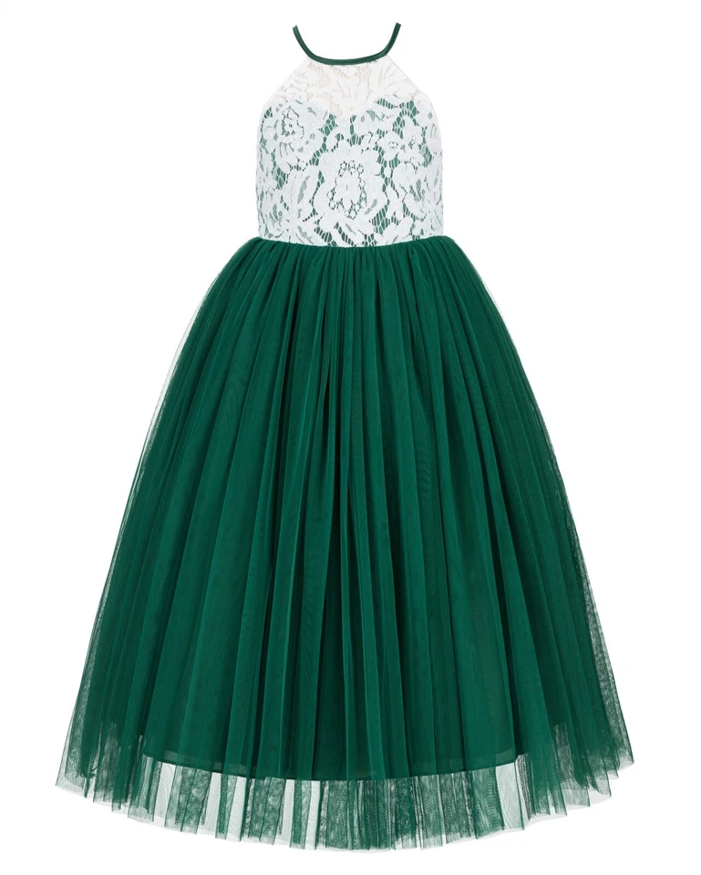Halter Flower Girl Dress Lace Back Dress First Communion Dress Pageant Dress - Image 1 of 1