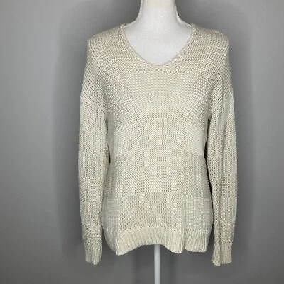 Suéter Pullover Tommy Bahama Mujer Abierto Grueso Tejido Crema Talla Mediana Foto 1 de 4
