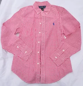 NWT Ralph Lauren Polo Long Sleeve Button Shirt 10-12 Medium Red White Check - Picture 1 of 8