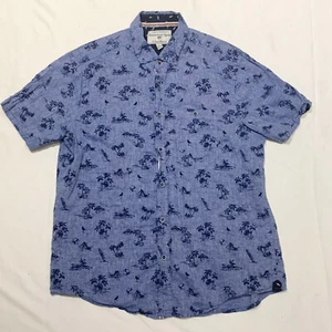 International Report Mens Button Down Short Sleeve Shirt Blue Palm Trees Beach - Picture 1 of 7