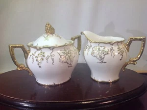 Antikes Porzellan Royal Crown Derby Gold Rebe Milchkännchen, Zuckerdose und Deckel - Bild 1 von 8