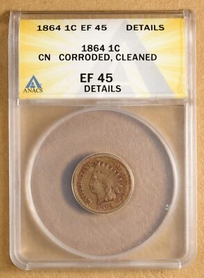 1864 Indian Head Cent 'Copper Nickel' ANACS EF 45 Details - Image 1 of 4