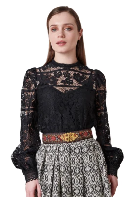 Krüger Bluse, schwarz, spitze, Gr. 48, langarm, Loredina, Trachtenbluse - Bild 1 von 4