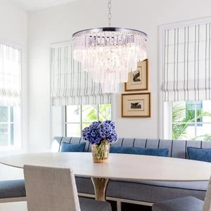 20" Modern 4-Layer Crystal Chandelier Chrome Silver Pendant Lamp Ceiling Fixture - Picture 1 of 13