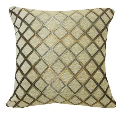 Wd40Ba Light Tan Damask Chenille Check Throw Cushion Cover/Pillow Case Cust-Size - Image 1 of 4