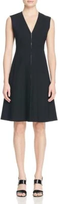 THEORY Black Emna Kingston Zip Front Stretch Wool Sleeveless A Line Dress 4 $465 - Image 1 of 4