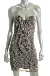 GUESS ~ Black / Pink Chiffon Ruffle Front Strapless Shift Party Dress 5 NEW $98. - Picture 1 of 5