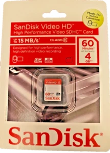 SanDisk video HD High Performance Card 4GB Class 6 w/card protective Jewel case - Picture 1 of 2