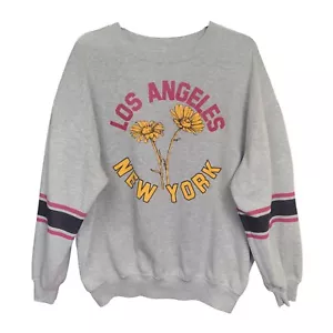 LA NY Graphic Sweatshirt Heather Gray Stripe Size XL Mighty Fine - Picture 1 of 7