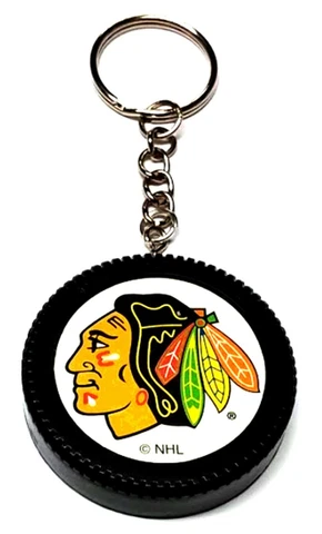 CHICAGO BLACKHAWKS MINI PUCK KEYCHAIN 2" WIDE NEW NHL OFFICIALLY LICENSED Cover