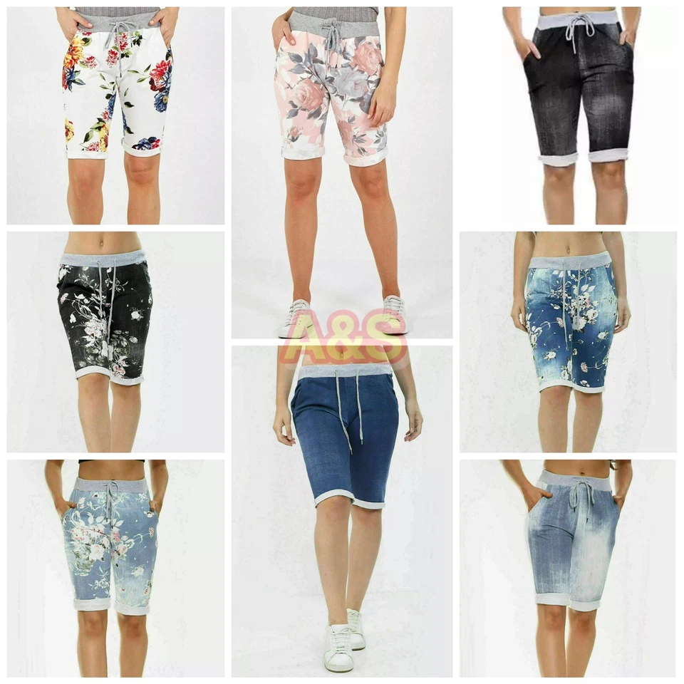 Ladies Women Italian Floral Star Printed Shorts Turn Up Summer Beach Shorts Pant - Image 1 of 4