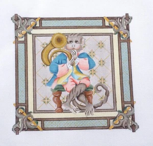 Needlepoint Hand Painted Canvas Melissa Shirley "Monkey playing a Horn"  New - Picture 1 of 1