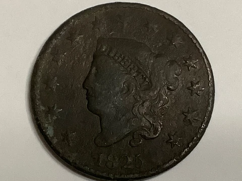 1825. Coronet Head Large Cent . 100% Copper Cover