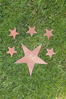 Ржавая металлическая ЗВЕЗДА + 5 маленьких ЗВЕЗД садовое украшение деревенский винтажный подарок на день рождения - Изображение 1 из 4