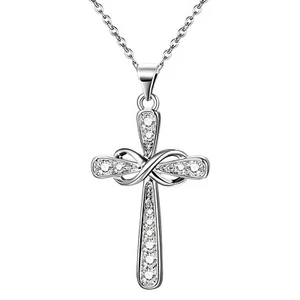 Flongo Infinity Cubic Zirconia Cross Pendant Necklace For Women Religious Gift - Picture 1 of 7
