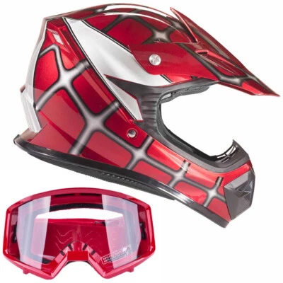 Youth Red Web Motocross Helmet Goggles Kids Combo DOT ATV UTV MX Riding Gear  - Image 1 of 4