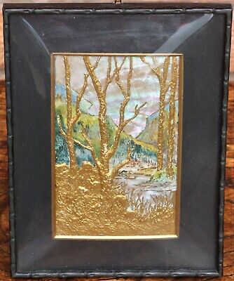 Beautiful Old Small Framed & Glazed Mixed Media Painting Of Forest & A Stream • 0.99£