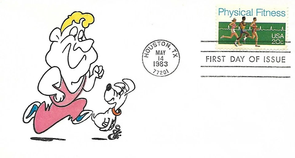USA 1983 HAND PAINTED RICHARD ELLIS ANIMATED FDC PHYICAL FITNESS + CACHET - Image 1 of 1