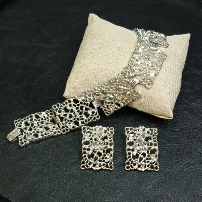 Vintage EMMONS Filigree Bracelet And Earrings Set Silver Tone. 15.346 - Image 1 of 4