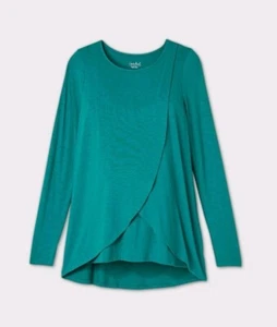 Long Sleeve Round Neck Over Belly Nursing isabel Maternity T-Shirt Teal Size S - Picture 1 of 3