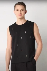 Johnny Wujek Men's Embellished Crew Neck Muscle T-Shirt in Black Multi Large $59 - Picture 1 of 6