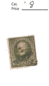 USA Philippinen Aufdruck # 218, 15 Cent olivgrün, Webster, 1899, gebraucht - Bild 1 von 2