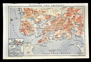 1894.OLD GEO-TOPOGRAFICA.PLYMOUTH E DINTORNI.STAMPA ANTICA.Brockhaus. - Bild 1 von 1