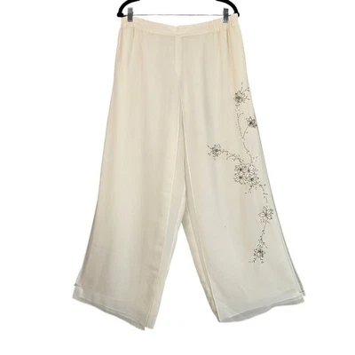 Pantalones Roaman para mujer 16W marfil gasa pierna ancha palazzo bordados talla grande Foto 1 de 4