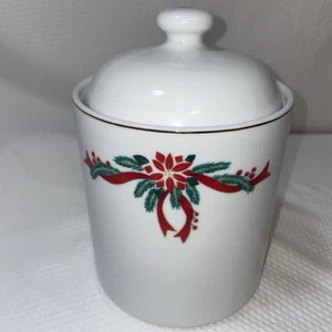 POINSETTIA & RIBBONS CHRISTMAS COOKIE JAR - Picture 1 of 6