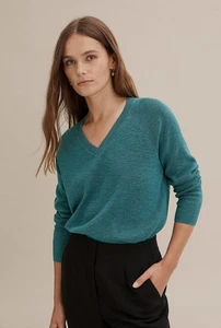 COUNTRY ROAD Green Linen Cotton Long Sleeve Knit Jumper Pullover SIZE XL v-neck - Picture 1 of 7