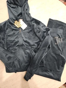 NEU NEU MIT ETIKETT JUICY COUTURE Velour OG Glitzer Trainingsanzug Hoodie Hose Set meerblau Größe XL - Bild 1 von 8