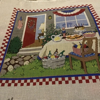 handpainted needlepoint canvas sandra gilmore The Fourth July USA Flag Home Cake - Image 1 of 4