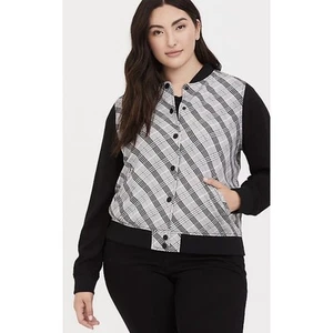 Torrid Black Plaid Twill Bomber Jacket Size 3X - Picture 1 of 11