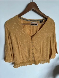 Superdry size 10 mustard / yellow and white spotty Josephine lace top - Picture 1 of 7