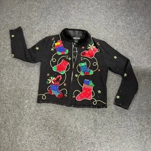 Maglione cardigan donna Hampshire Studio nero natalizio zip collo pelliccia P/S - Foto 1 di 7