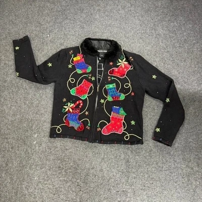 Cárdigan Suéter Mujer Hampshire Studio Negro Navidad Cremallera Cuello Piel P/S Foto 1 de 4