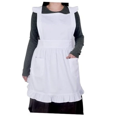  Cotton Adjustable Kitchen Cooking Apron - Retro Cosplay Maid Style 23x27 White - Image 1 of 4