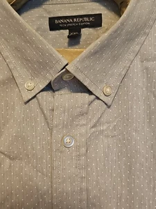 Banana Republic Mens 2XL Gray Slim Flex Fit Button Down long sleeve Shirt Dots - Picture 1 of 15