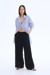 H&M Wide linen-blend trousers Black Size S New - Picture 1 of 6