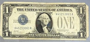 1928 A Blue Seal Silver Certificate $1 Dollar Funny Back U.S. Bill Damaged #4069 - Picture 1 of 6