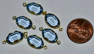 VINTAGE 6 LT BLUE  GLASS BRASS OVAL  CONNECTOR BEADS• 12.8x8.6mm 2 hole - Picture 1 of 2