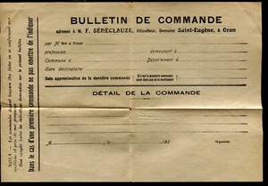bon de commande Vin Viticulteur Domaine Saint-Eugène . Oran . Algérie .vers 1920 - Picture 1 of 1