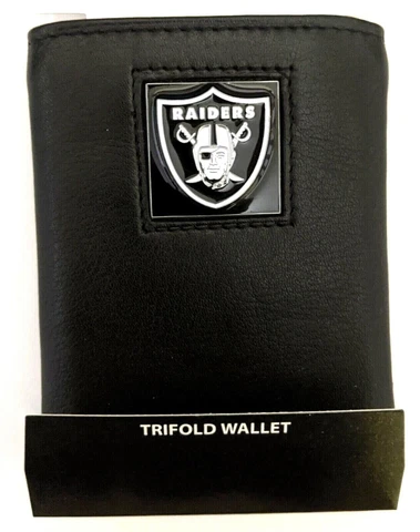 NFL Las Vegas Raiders Fine Grain Leather Trifold Wallet Metal Team Logo Oakland Cover