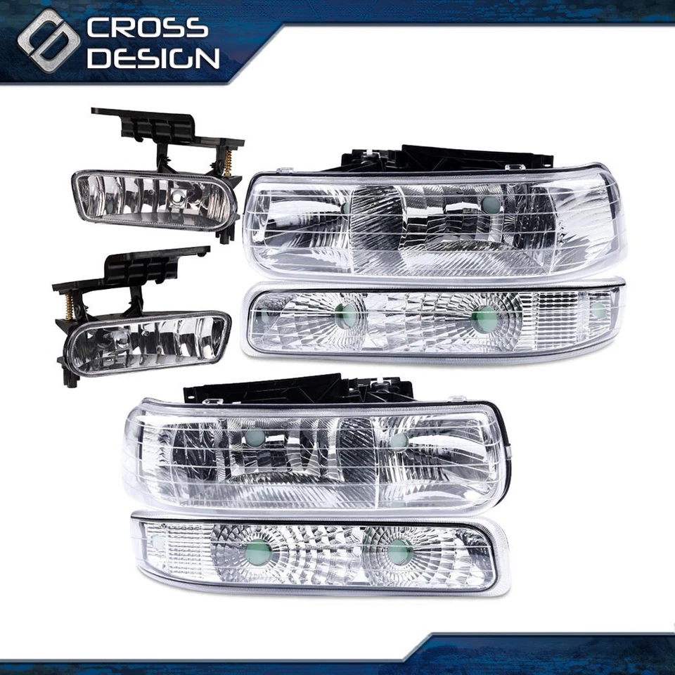 Headlights W/ Fog Lights Fit For 1999-2002 Silverado 2000-2006 Tahoe Suburban - Image 1 of 4