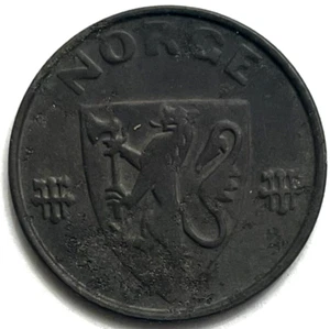 1943 Norway 🇳🇴 2 Ore Haakon VII Iron Coin Occupation Coinage - Foto 1 di 2