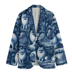 Pomeranian Toile de Jouy Dog Blazer Cotton Sport Coat Jacket Victorian Floral - Picture 1 of 5