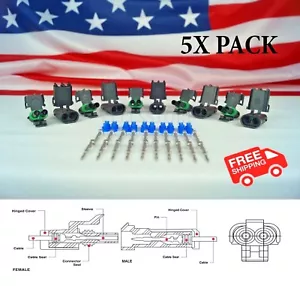 Delphi Weather Pack 2 Pin Sealed Connector Kit 16-14 GA !!!5 COMPLETE KITS!! - Picture 1 of 6